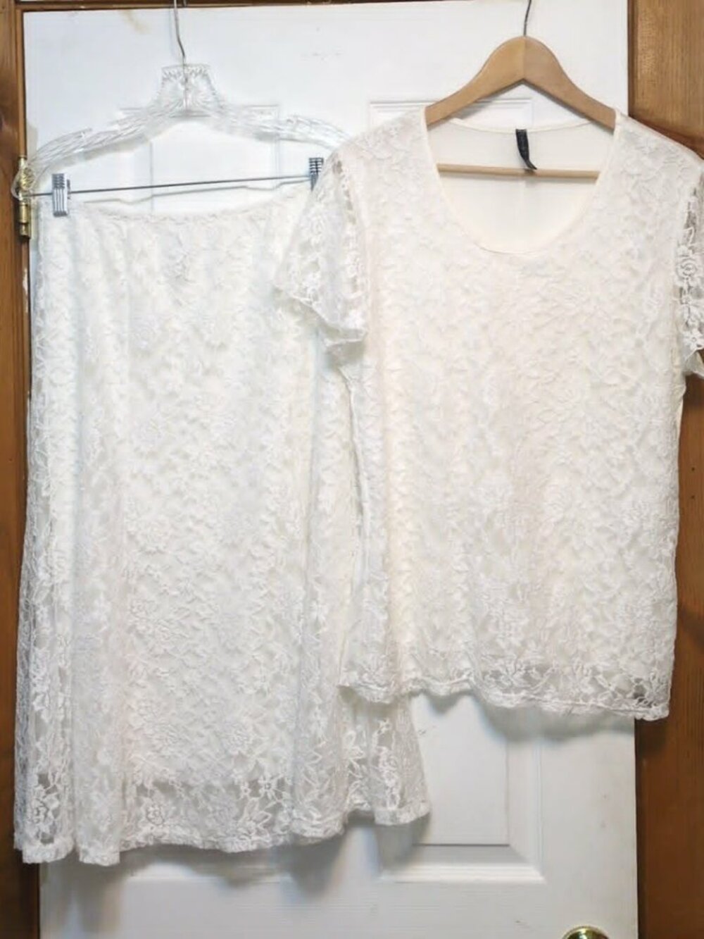 Ashley Blue White Lace Skirt Set Sz Large Bridal Shower Travel Honeymoon Cottage